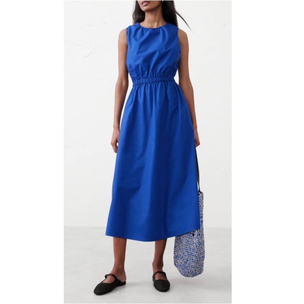 Banana Republic Women's Cape Blue Gathered Elastic-Waist Midi Dress Size XXS NWT